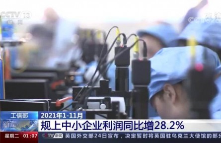工信部：2021年1至11月 規(guī)上中小企業(yè)利潤(rùn)同比增28.2%